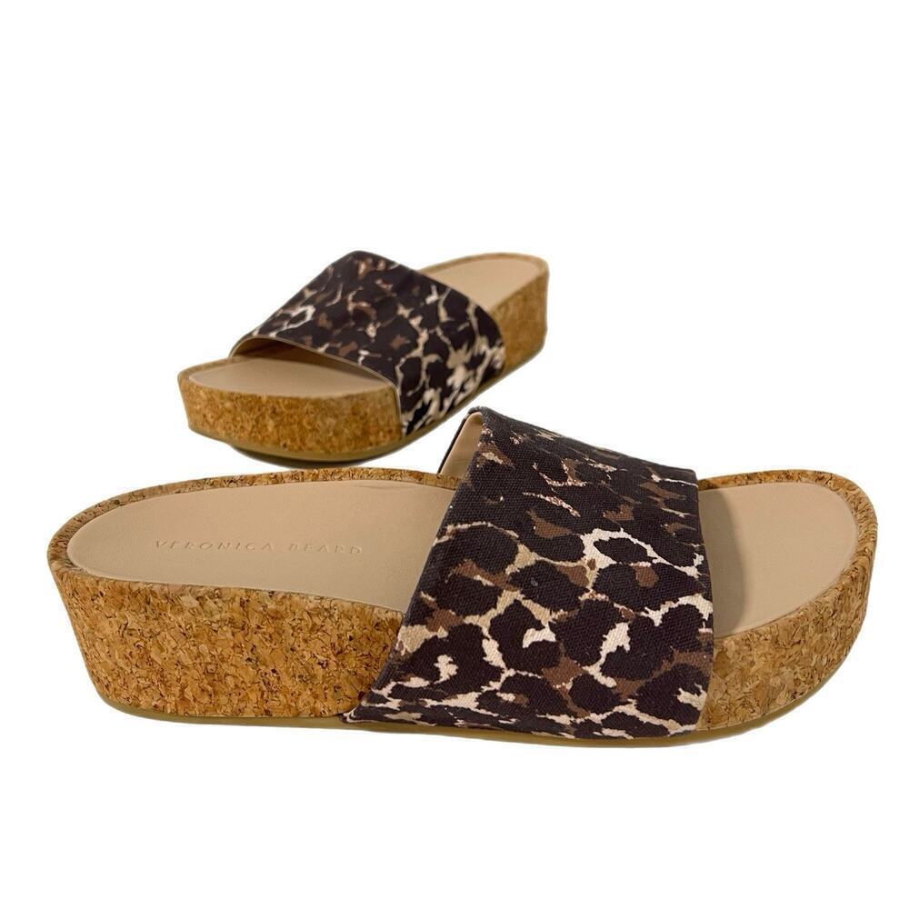 Veronica Beard Dresdyn Platform Slide Women's 10 Leopard Print Cork Sandals